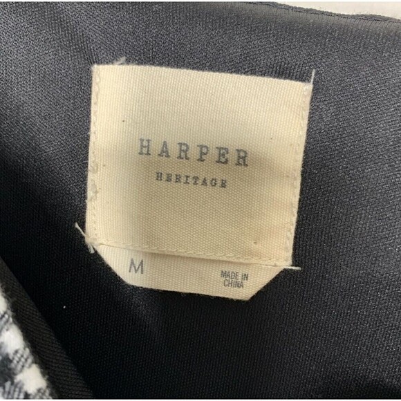 Harper Heritage Babydoll Blouse Womens Checkered Pullover Black White Size M - Picture 6 of 6